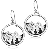 ANDPAI Unique Handmade Vintage Retro Silver Mountain Dangle Drop Earrings with Tree Pattern for Women Statement Outdoor Enthusiast Jewelry Gifts