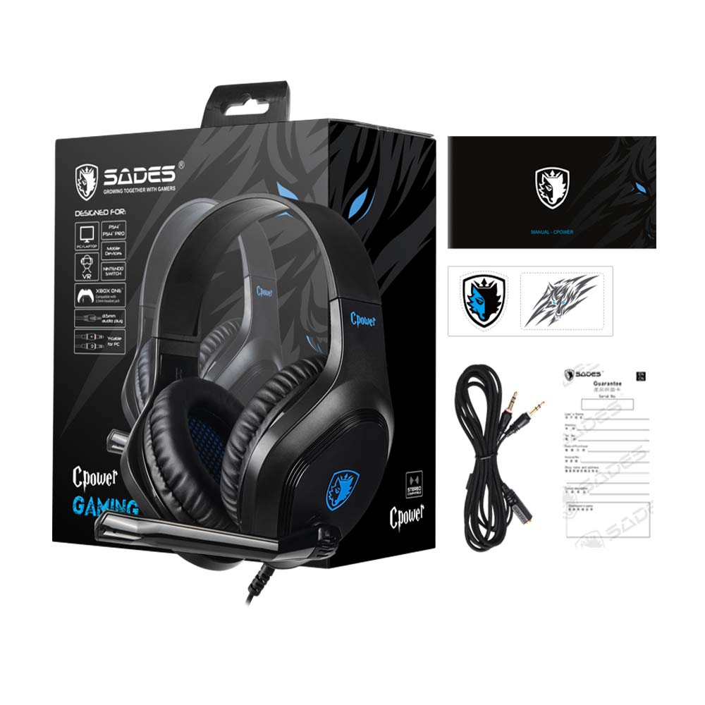 Gaming Headset for PS4 Xbox One, SADES CPOWER 3.5mm Stereo Sound, Swivel to Mute Noise-Cancellation Microphone, Soft Memory Earmuffs, Over Ear Gaming Headphones for PC/Laptop/Mac/Smart Phone/Windows