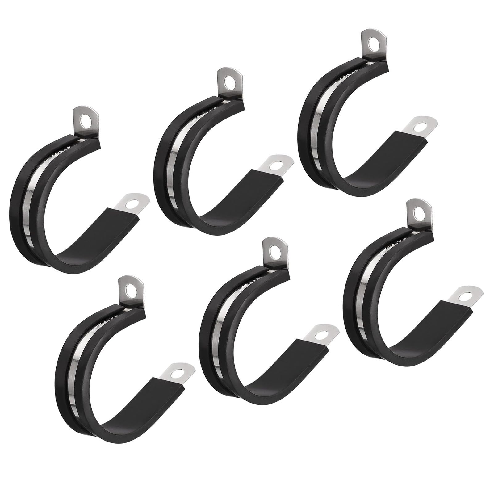 MACHSWON 6Pcs 1-13/32 Inch(36mm) Cable Clamp, Rubber Cushioned Insulated Clamp 304 Stainless Steel R Shape Bracket Metal Pipe Clamp Tube Holder for Wire Hose Tube