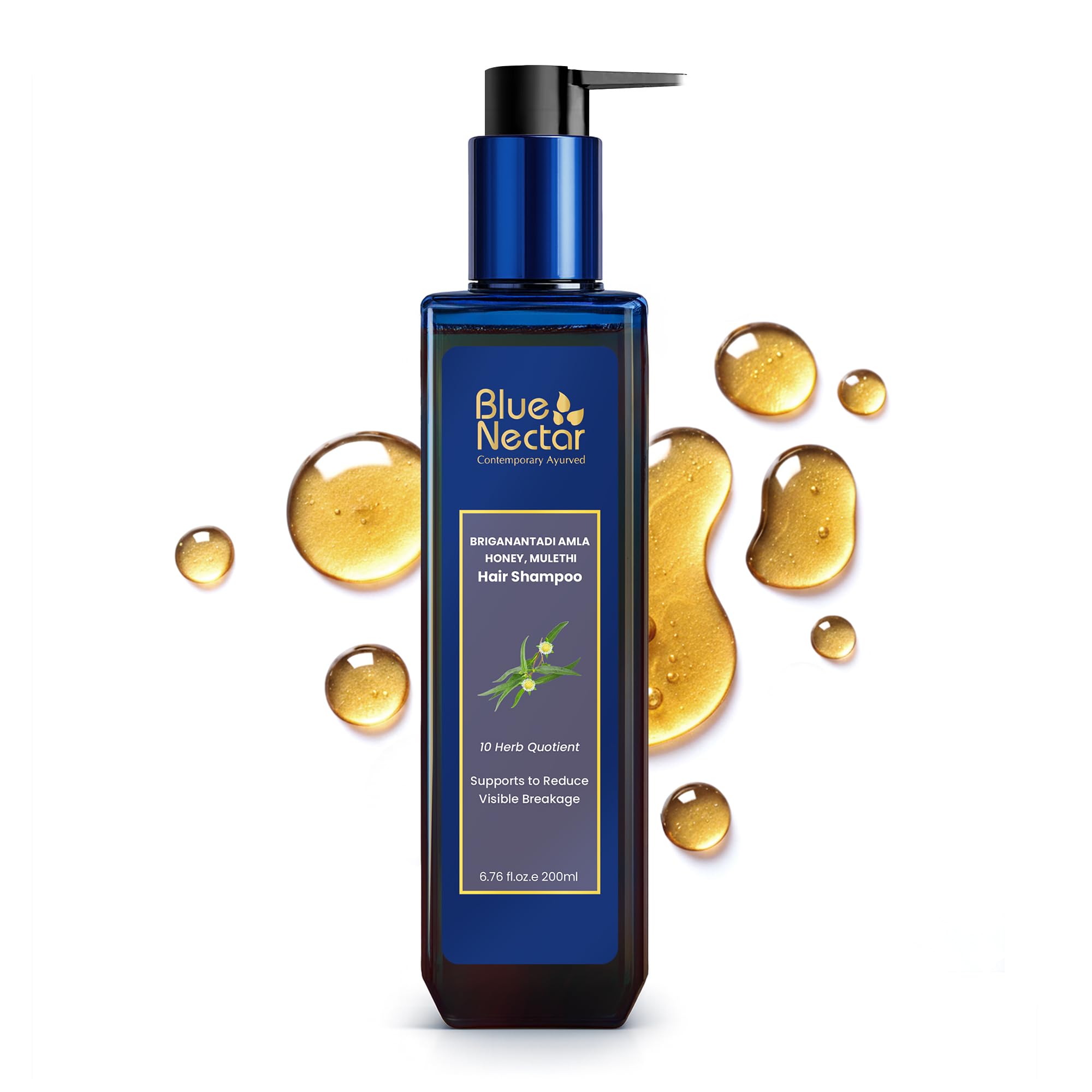 Blue Nectar Hair Fall Control and Healthy Scalp Hair Cleanser Shampoo for dry dull & damaged hair with Amla, Honey & Mulethi, Suitable for Colored Hair (200 ml)