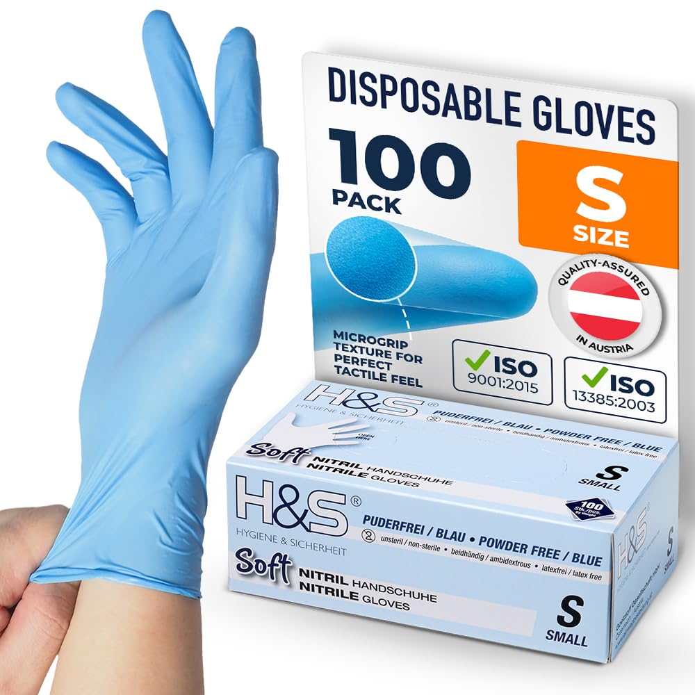 ISC Hygiene & Safety Nitrile Gloves 7 S Small Blue Box of 100 Powder Free Latex Free eudermic Disposable Examination Gloves nonsterile ambidextrous Commercial use