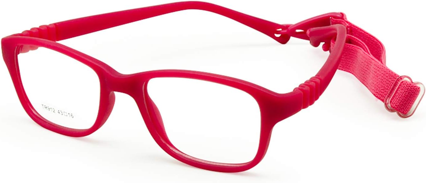 EnzoDate Boy Glasses Frame with Strap Size 43/16 One-piece No Screw Safe, Optical Children Glasses, Bendable Girls Flexible Eyeglasses (rose)