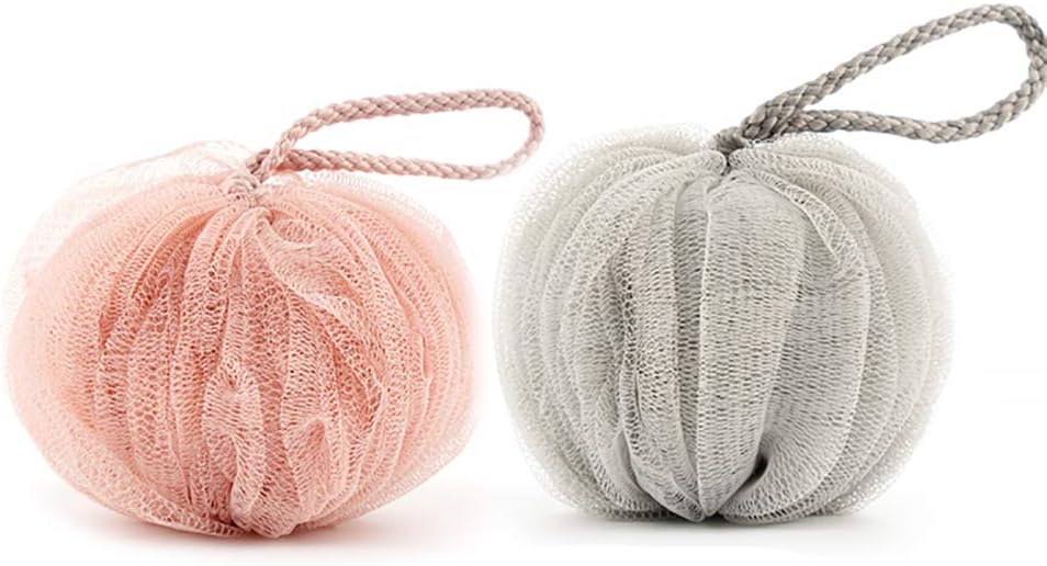 Omenluck 2Pcs Shower Ball Loofah Sponge Pouf Body Scrubber Deep Cleaning Bathing
