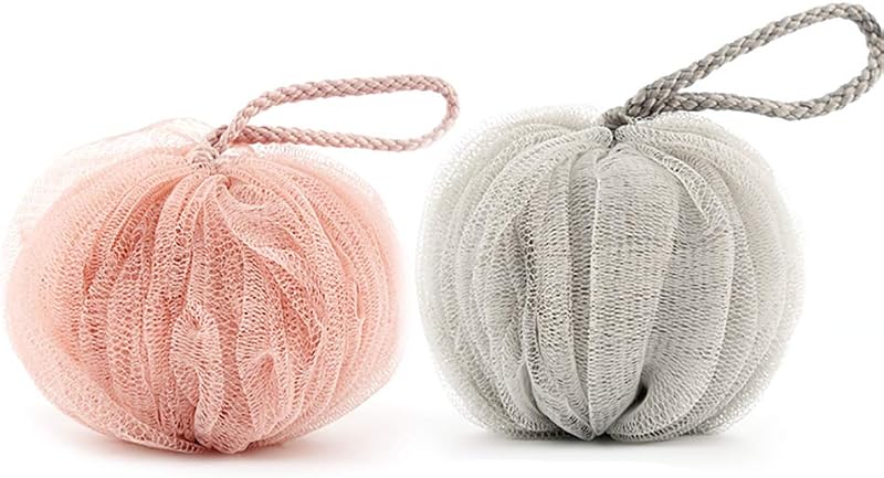 Omenluck 2Pcs Shower Ball Loofah Sponge Pouf Body Scrubber Deep Cleaning Bathing