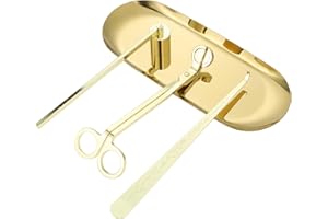 TEENGSE 4 in 1 Candle Accessory Set with Storage Tray Plate, Candle Wick Trimmer, Candle Wick Snuffer, Candle Wick Dipper (Gold)