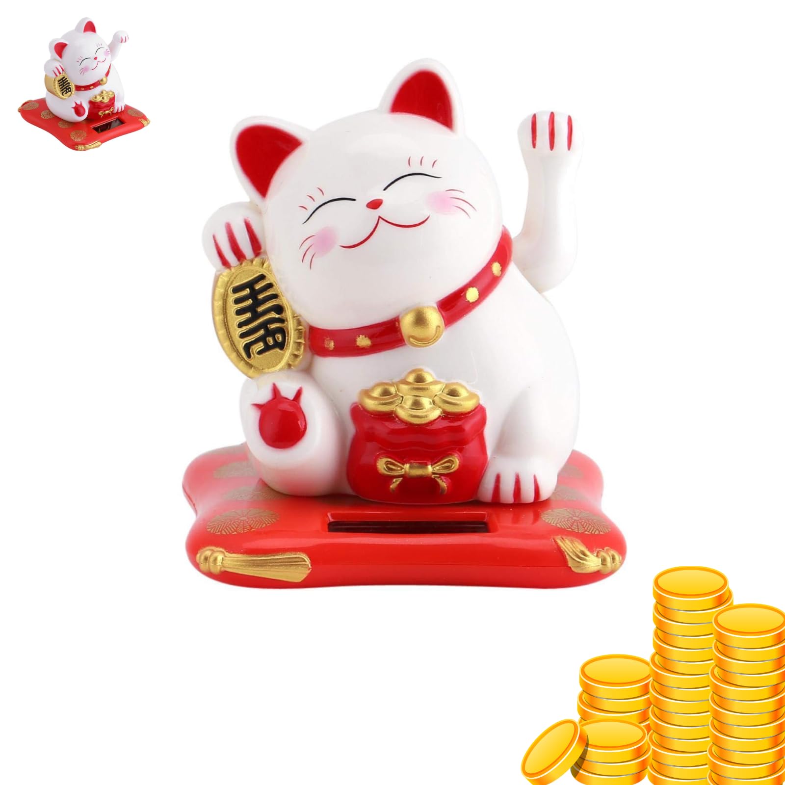 VIFERR Lucky Cat,Wealth Welcoming Cat, Solar Powered Cute Waving Cats Good Luck Home Display Car Lovely Decor(White)
