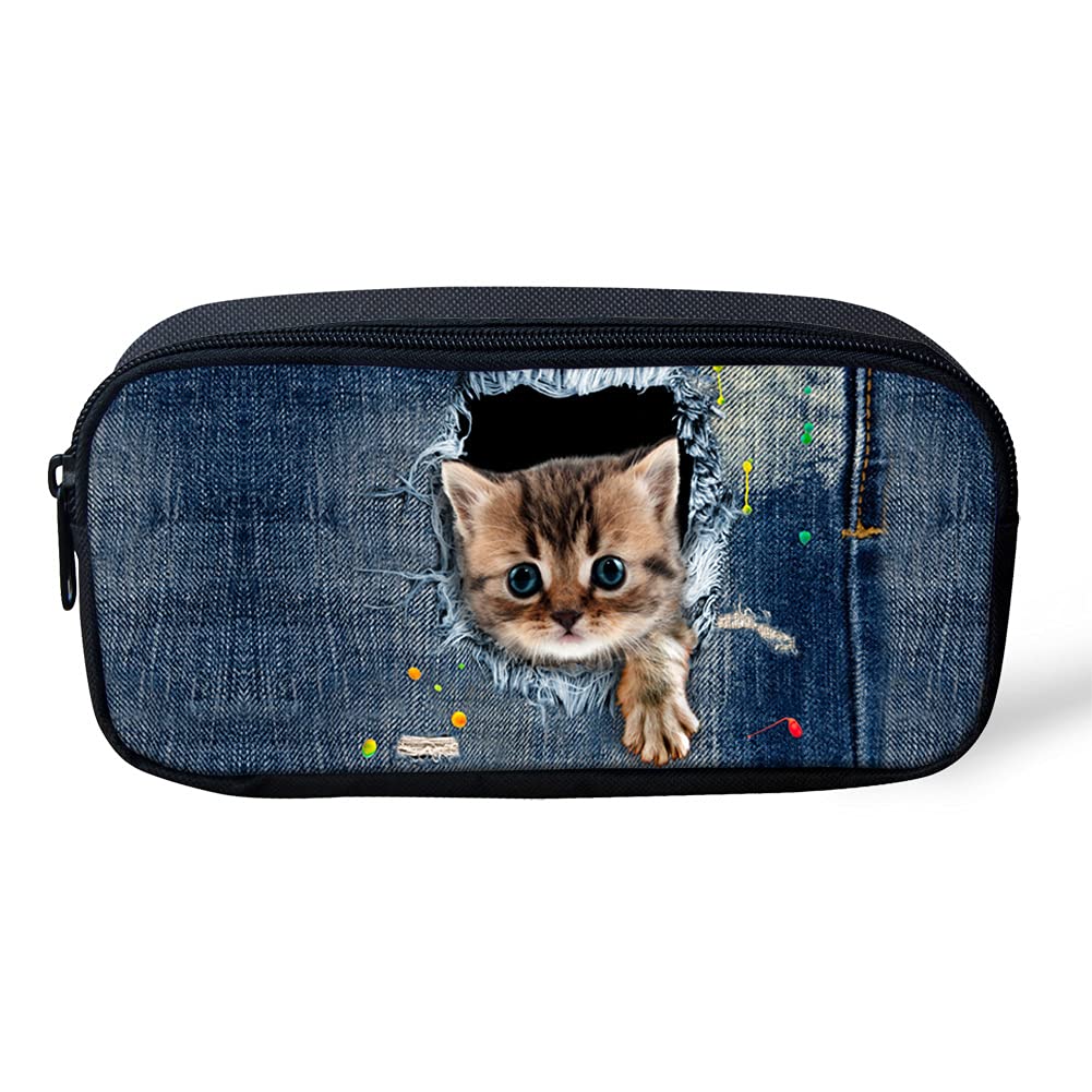 Kuiaobaty Pencil Cases Office Supplies Lovely Cat Print Pen Pouch Storage Case Zipper Pen Bag