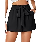 LYANER Women's Tie Knot Front Elastic High Waist Wide Leg Shorts with Pockets