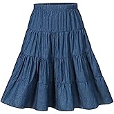 J.E Sterguard Skirts for Girls Stretch Waist A-Line Big Swing Middle Length Multilevel Pleated Skirt Girls Skirts Size 4-16