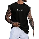 OYOANGLE Men's Sleeveless Shirts Tank Top Summer Casual Graphic Tee Letter Print Crew Neck T-Shirt