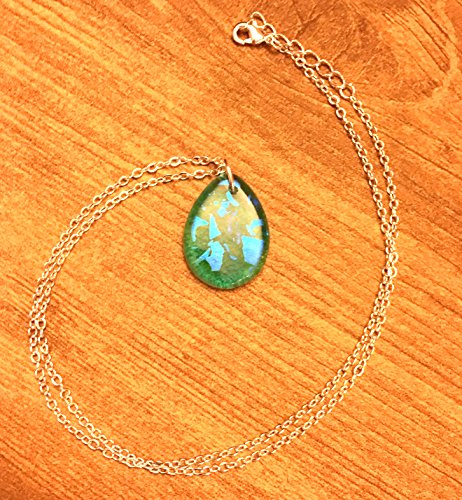 Green Blue Dichroic Glass Teardrop Necklace
