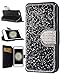 iPhone 6s Case, FLYEE Handcraft Luxury Bling Rhinestone Wallet Case Ultrathin Magnetic Kickstand Crystal Leather Book Cover for Apple iPhone 6s/iPhone 6 4.7 Inch-Black