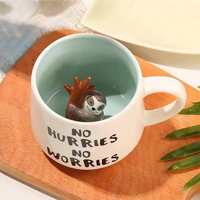 LOZACHE 3D Sloth Coffee Mug 12oz Funny Cartoon Handmade Figurine Cup