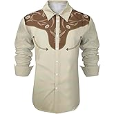 PNORATM Western Shirts for Men Cowboy Shirts Retro Print Long Sleeve Country Shirt Slim Fit Button Down Shirt Casual Work