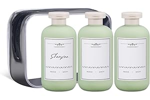 ASEVAT 10 oz/3 Pcs Travel Refillable Shampoo and Conditioner Bottles, Travel Bottles for Toiletries, Plastic Squeeze Bottles with Flip Cap for Lotion, Cream and Liquids (Green)