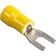 100pcs Insulated Fork Spade Wire Connectors, U Type Electrical Crimp Terminals Kit for 12-10 AWG Cable by MILAPEAK (Yellow)