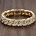 Davieslee Mens Womens Chain Hiphop Iced Out Curb Cuban Gold Plated Bracelet w/ Clear Rhinestones 9inch 23cm