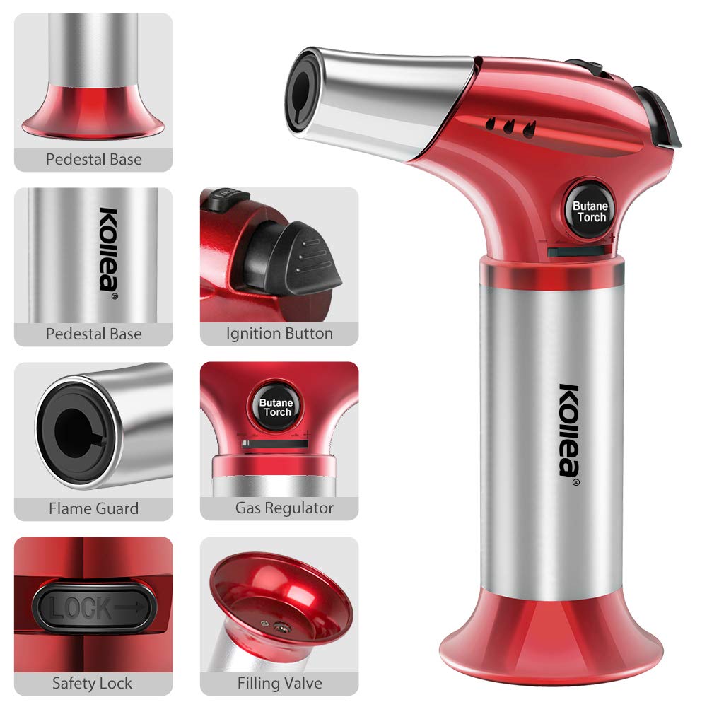Blow Torch, Kollea Butane Kitchen Torch Refillable Chef Cooking Torch Lighter with Safety Lock, Adjustable Flame [MAX 2500℉] for Creme, Brulee, Toasting, Barbeques, Soldering