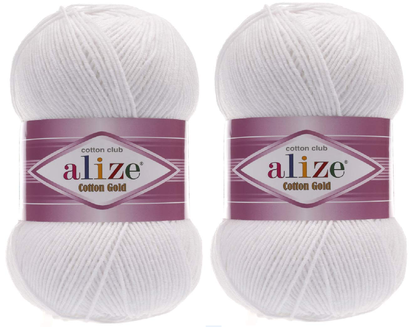 Alize Cotton Gold Yarn 55% Cotton 45% Acrylic Yarn Crochet Hand Knitting Art Lot of 2 Skeins 200gr 722yds (55-White)