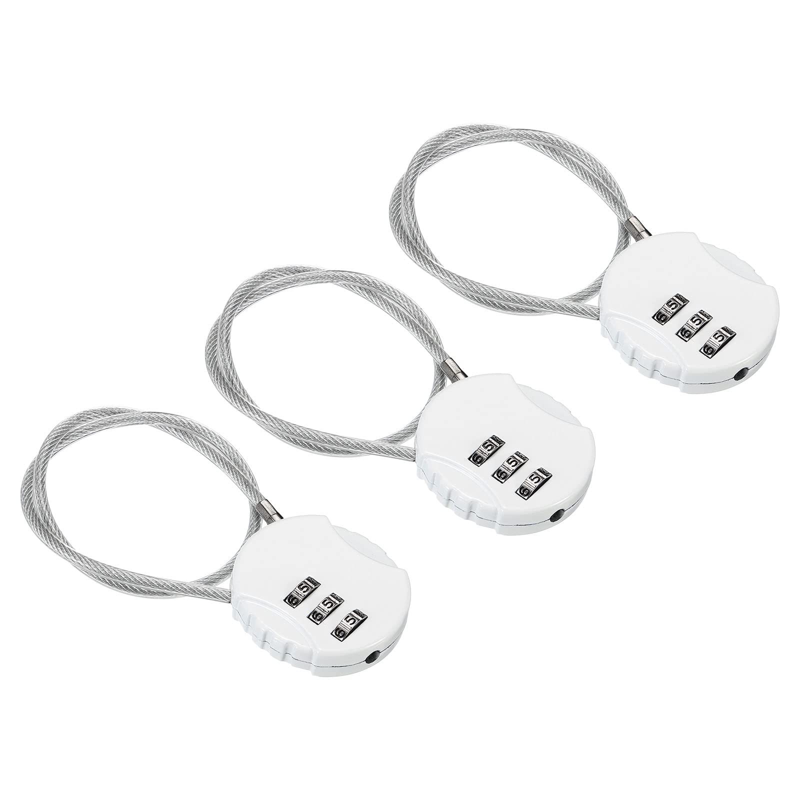 PATIKIL Combination Lock 12 Inch, 3 Pcs 3 Digit Outdoor Waterproof Code Padlock with Wire Rope for Luggage Gym Locker Fence Toolbox Backpack, White