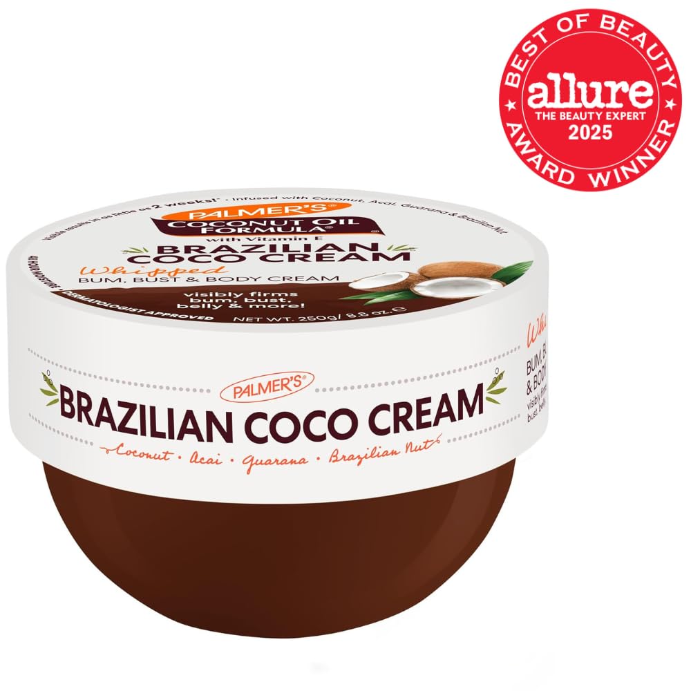 Palmer's Coconut Oil Formula Brazilian Coco Cream with Vitamin E, 8.8 Fl Oz, Whipped Bum, Bust & Body Cream, Helps with Skin Tightening & Firming