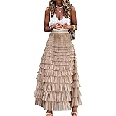 Womens Long Maxi Tulle Skirt A Line Ruffle Mesh High Waisted Tiered Layered Skirts Petticoat