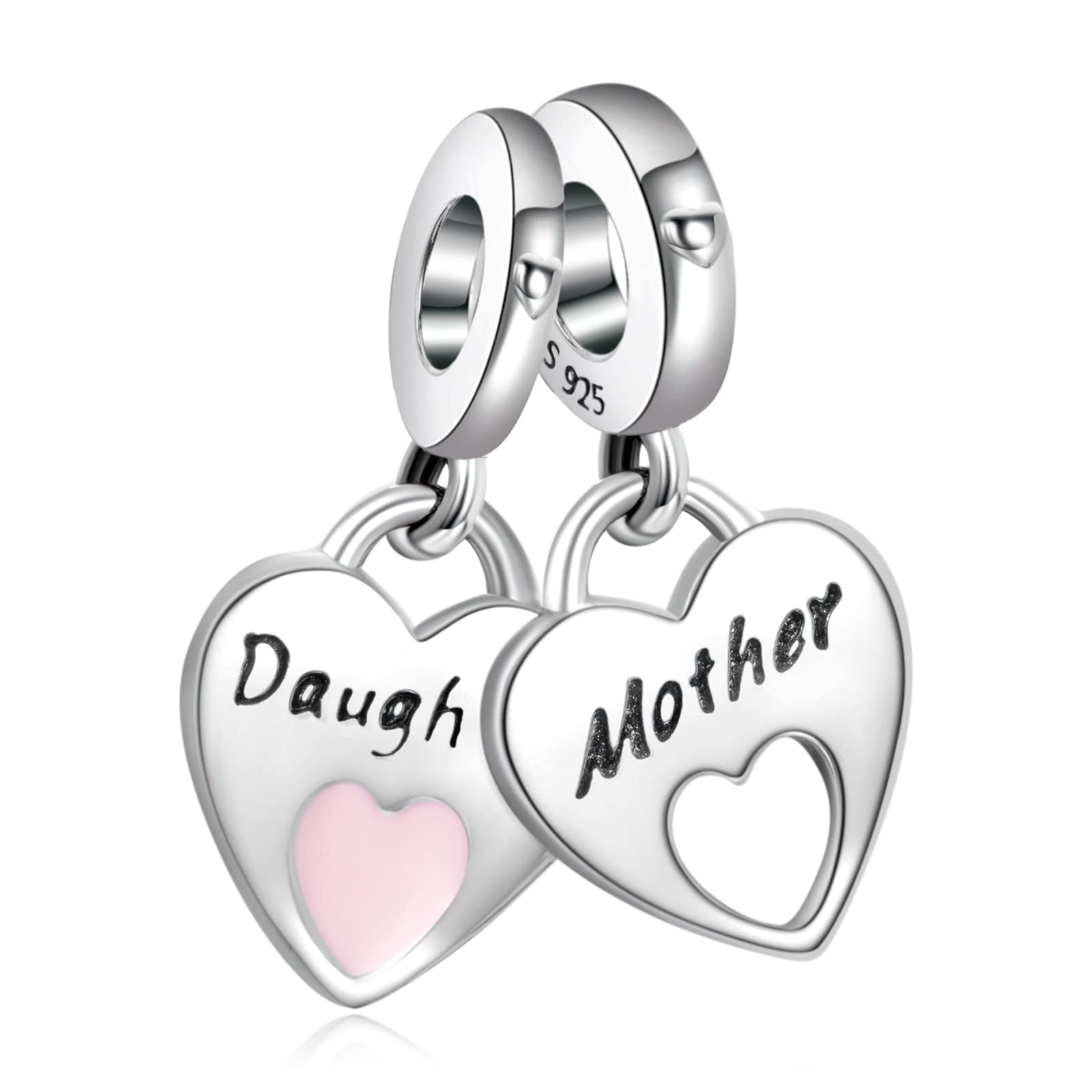 Annmors Mother and Daughter Script Charms in 925 Sterling Silver with Cubic Zirconia for Bracelets