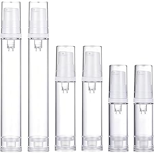 Qixiang CB 6PCS Airless Pump Bottles Travel Set, 5ml 10ml 15ml Refillable Clear Containers Leak-Proof Press Bottles for DIY