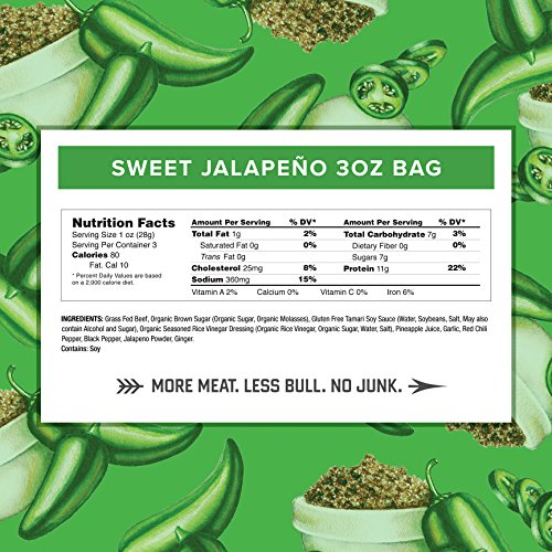 Country Archer 100% Grass-Fed Gluten Free Beef Jerky, Sweet Jalapeno, 3 Ounce