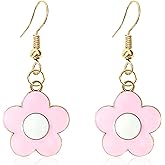 Seakuur Floral Dangle Earrings for Women Oil-Drop Alloy Statement Earrings Gold Tone Flower Drop Earrings
