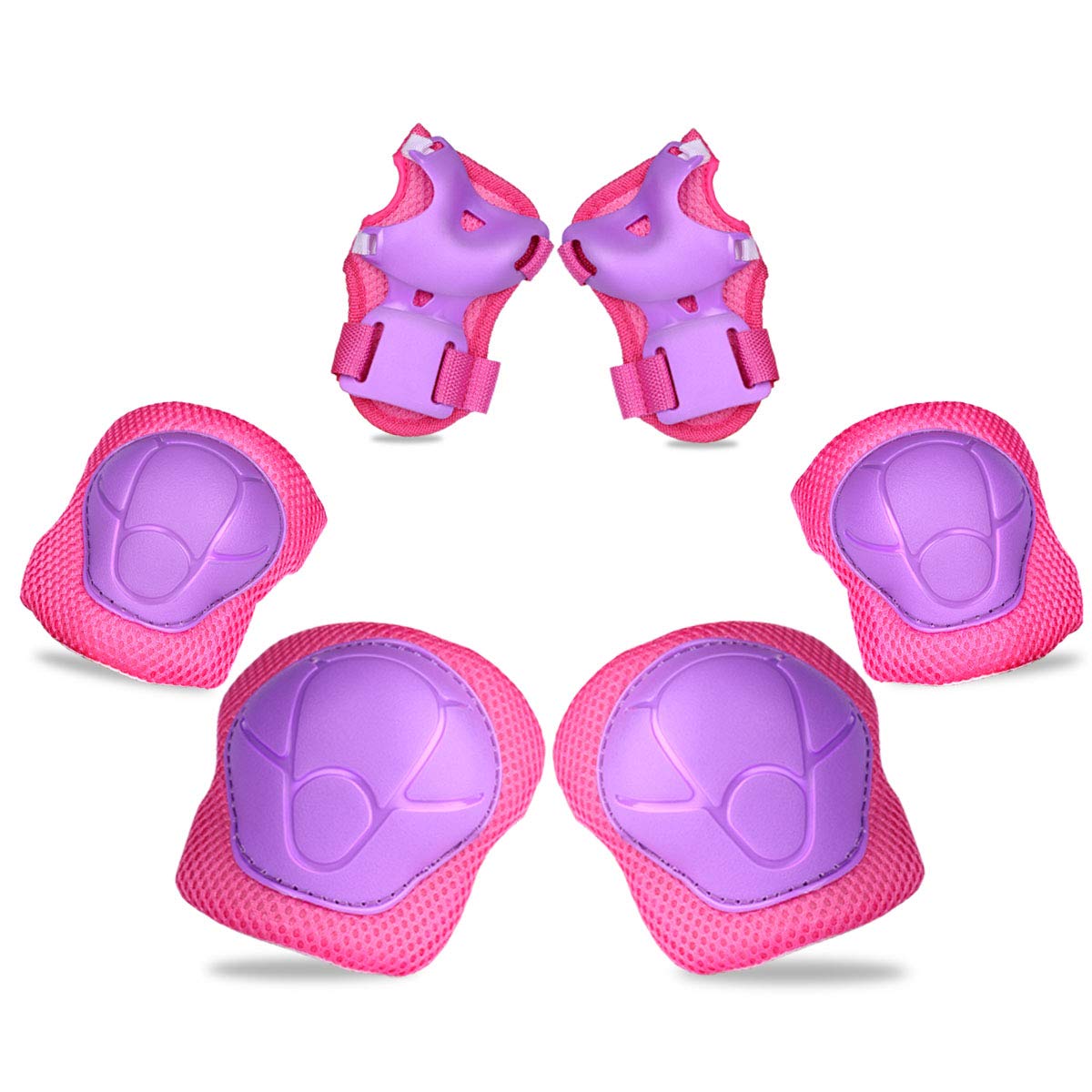 eNilecor Kid\'s Knee Pads Elbow Pads Wrist Guards for Skateboarding Cycling Inline Skating Roller Blading Protective Gear Pack of 6 (Purple/Pink)