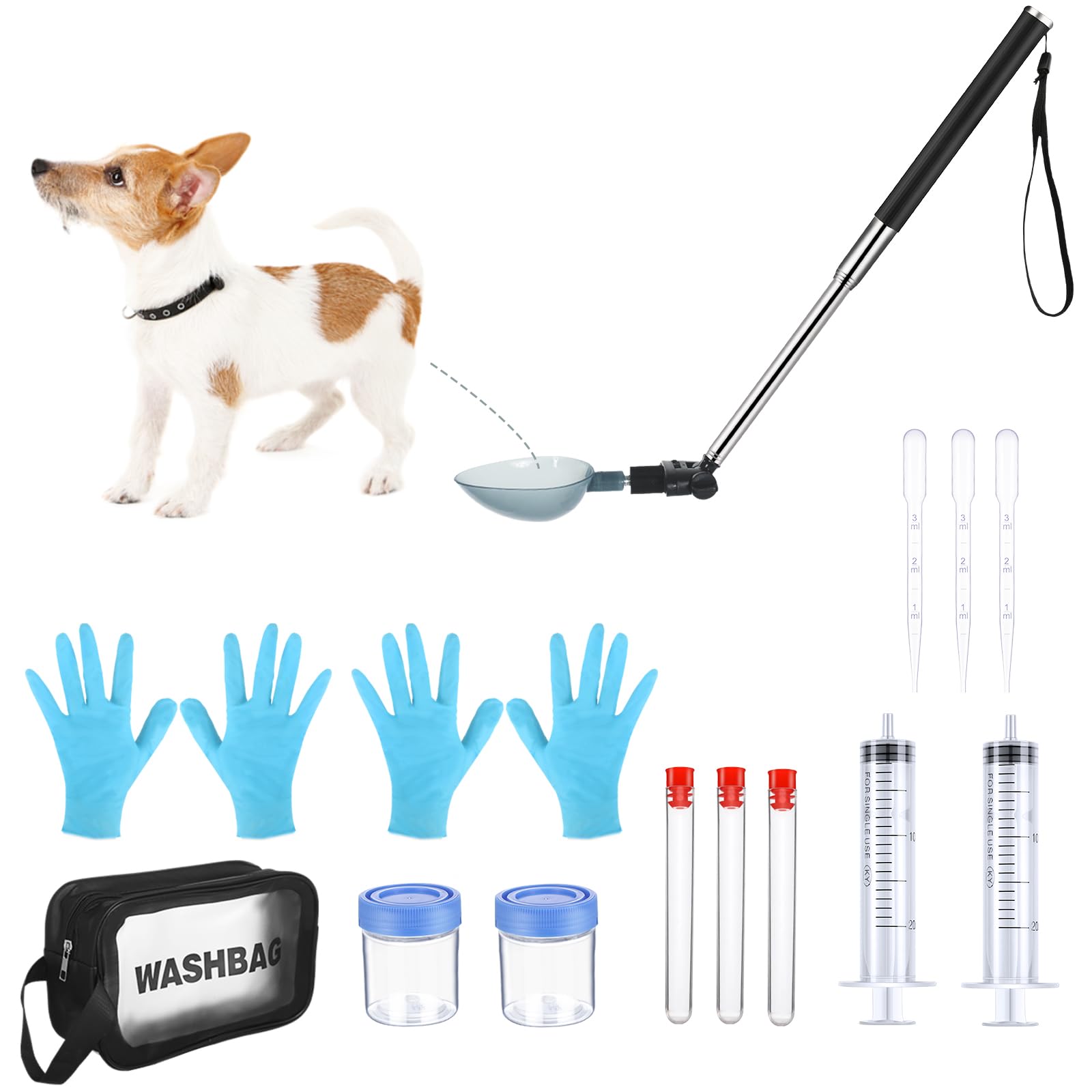 Photo 1 of Kanayu 17 Pcs Dog Urine Collector Dog Urine Collection Pack, Include Telescopic Dog Urine Sample Catcher, Urine Sample Cups, Pipettes, Vials and Syringe for Pet Pregnancy Pee Test, Veterinary Supplies