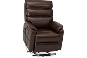 Irene House 9188 Lay Flat Lift Recliner Chair Heat Massage Dual Motor Infinite Position Up to 300 LBS Electric Power Lift Recliners, Medium(Brown Faux Leather)