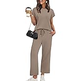 XIEERDUO Women's Cap Sleeve Lounge Sets 2 Piece Travel Outfits Airport Tracksuits Wide Leg Loungewear S-3XL