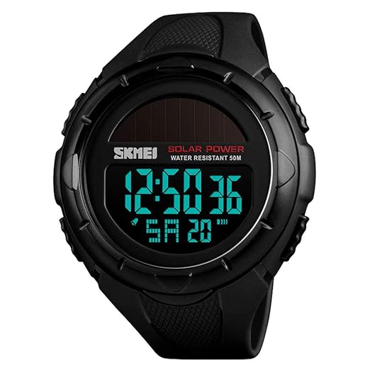 Eyotto Outdoor Sports Digital Watch Waterproof Chronograph El Backlight Pu Band Wristwatch Batterysolar Powered Black Watches Mens