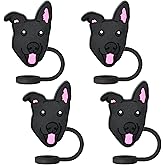 German Shepherd Straw Toppers For Stanley Cups;Straw Covers Cap Toppers Compatible With Stanley 30&40 Oz Tumbler, Reusable & Silicone Tumbler Straws Topper For 0.4 Inch/10 Mm Tips 4 Pcs (Black)