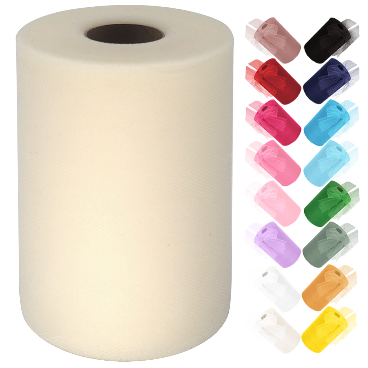 Ableme Deco Tulle Fabric Roll 6 Inches x 100 Yards (15cm x 91m) Tulle for Tutu Dress Pom Poms Gift Wrapping Baby Shower Wedding Decor (Ivory)
