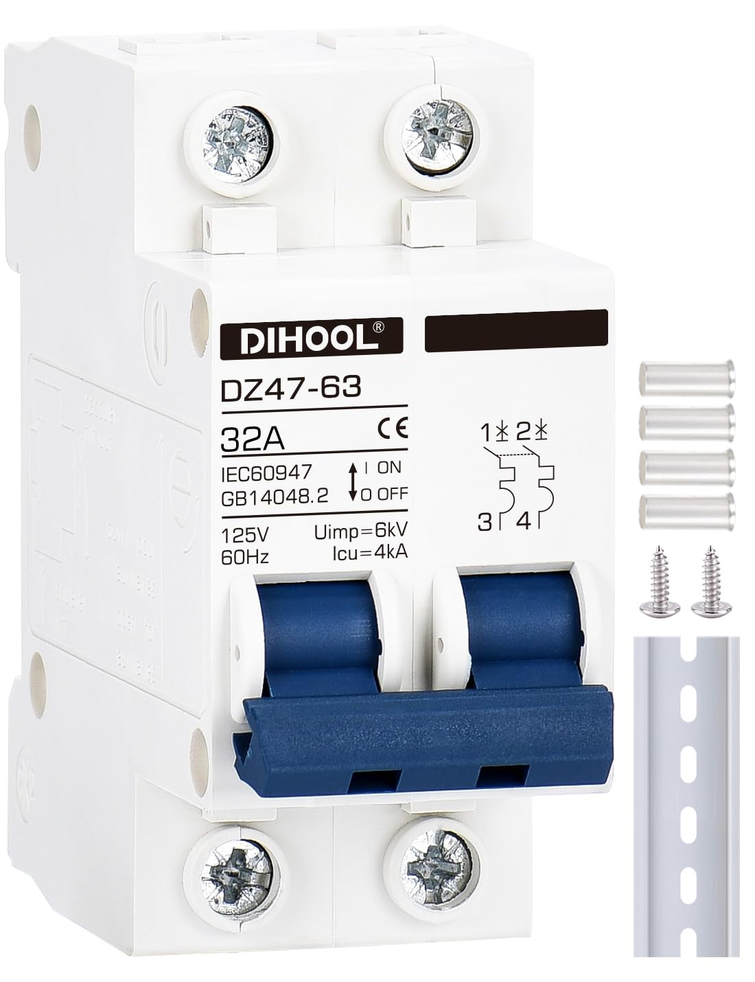 DIHOOL DIN Rail Mount Miniature Circuit Breaker 32