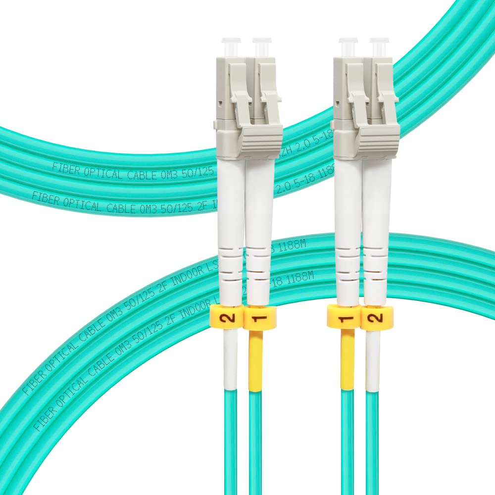 FLYPROFiber 5m/16ft OM3 LC to LC Fiber Patch Cable | Length Options: 0.2m-100m, 10GB Duplex, 50/125um Multimode Fiber Optic Cable Cord LSZH 5Meter(16ft)