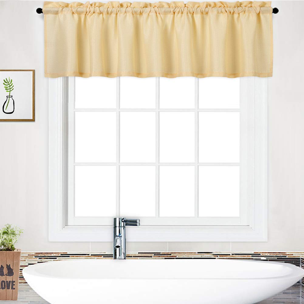NANAN Valance Curtain 15 inch Waffle Weave Fabric Window Curtain for Kitchen Living Room Bedroom - 60" x 15", Yellow, One Panel
