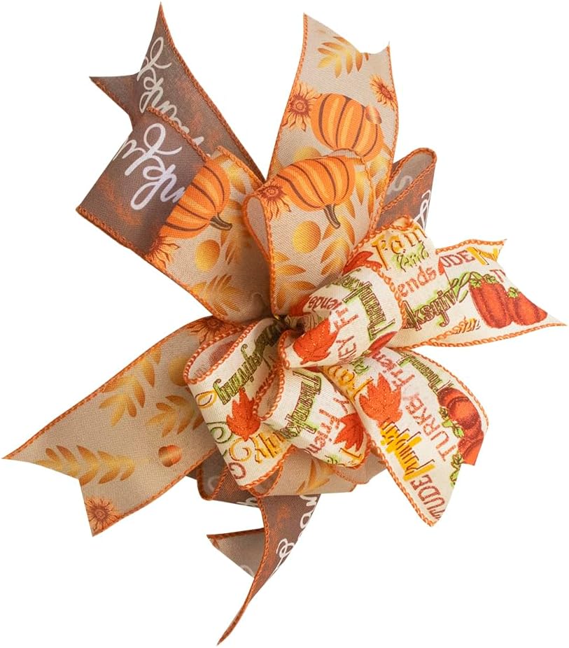 Bows & Ribbons - VOZLAC Fall Lantern Bow Wreath Bow Decor Bow Halloween Lantern Bow Orange Pumpkin Lantern Bow Fall Lantern Thanksgiving Autumn