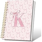 VONTP Coquette Preppy Pink Bow Spiral Notebook, Initial K Journal Personalized Teen Girl Gifts, Trendy Personalized Gifts for Women Teen Girl, Funky Girly Style Hardcover Spiral Notebook 5.5x8.3
