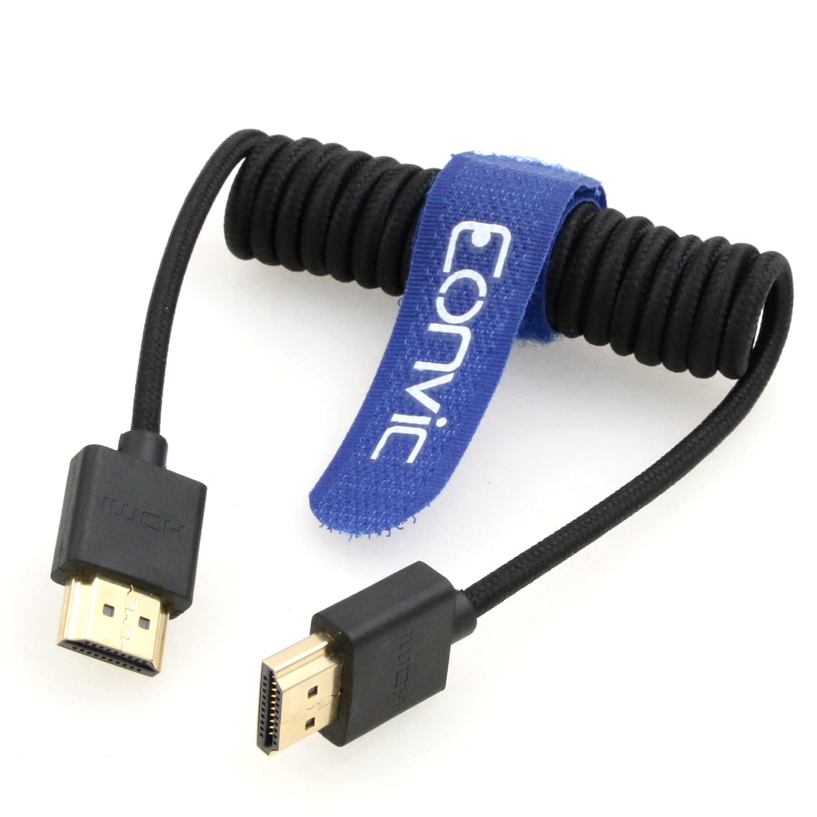 Eonvic 2.1 HDMI 8K Extender - High Speed Coiled Cable for Atomos Ninja V, Sony a7siii, Portkeys BM5 Monitor (Black Braided Coiled HDMI)
