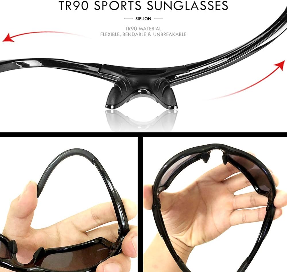 SIPLION Men's Polarized Sunglasses Sports Glasses for Cycling Fishing Golf TR90 Superlight Frame 502 BLACK: Shoes
