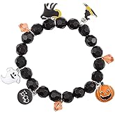 Fuqimanman2020 Cute Halloween Bracelets Ghost Pumpkin Cat Boo Dangle Stretch Bead Bracelets Halloween Holiday Jewelry Gifts