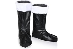 BOYIEE Christmas Santa Boot Covers PU Leather Santa Boot Tops Fancy Dress Footwear for Adults Simulation Party Cosplay, Black