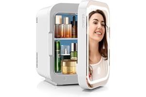 GEJRIO Mini Skincare Fridge, Mini Fridge Skincare with Cooler or Heater with Dimmable LED, 4L Capacity Mini Fridge for Drinks, Cosmetics, Home Office and Car,White