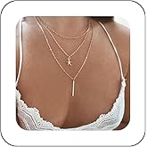 Andelaisi Starfish Pendant Necklace Chain Boho Layered Stick Bar Necklace Choker Gold Starfish Chain Necklaces Vintage Long Necklace Chain Jewelry for Women