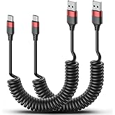 2 Pack USB C Coiled Cable, Fast Charging USB to USB C Cord for iPhone 16/16 Pro Max, Samsung Galaxy S24, Moto G8, Google Pixel, Retractable for Car