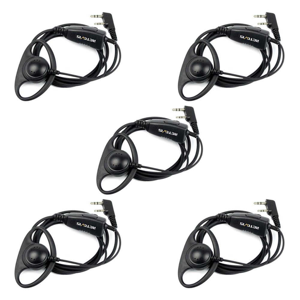 Retevis Walkie Talkie Earpiece with Mic, Compatible RT22 RT21 H-777 RT68 RT22S RB29 Baofeng UV-5R Arcshell AR-5 AR-6 Kenwood Two Way Radio, 2 pin D Shape Security Headset with Mic(5 Pack)